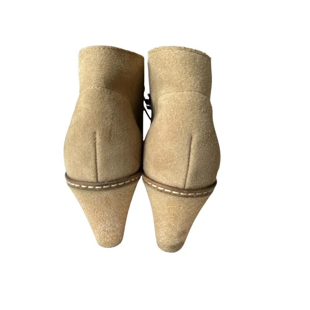 8 Medium J Crew Womens Suede Lace Up Platform Wedge Ankle Boots Beige